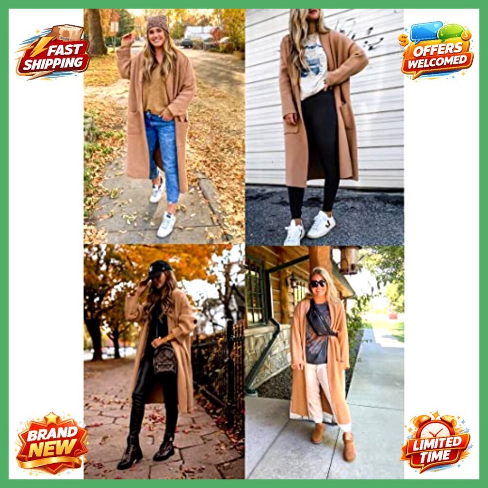 Oversized Long Sleeve Maxi Cardigan Open Front Knit Sweater Coat with Pockets - Picture 4 of 7